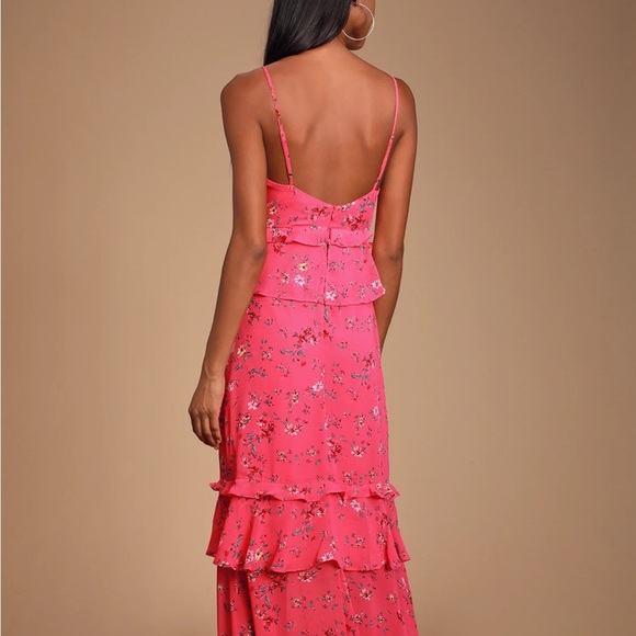 Lulus Sunshine Bouquet Fuchsia Pink Floral Print Ruffled Maxi Dress - Picture 4 of 9